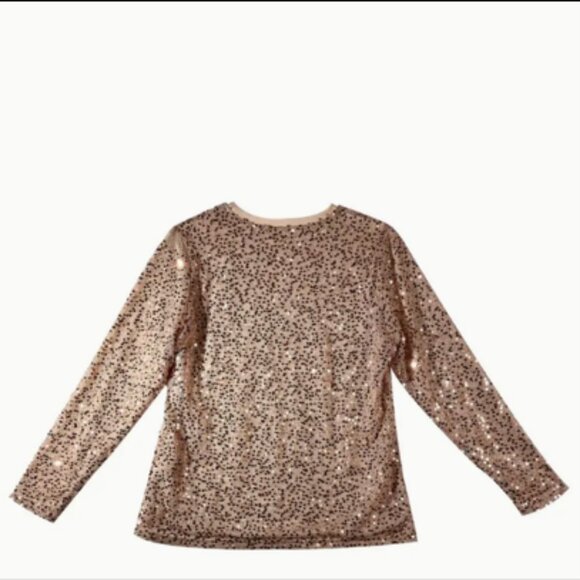 Elegant Golden Crew Neck with Sparkling Dots, Long Sleeve, Stretchy Polyester Bl - Picture 5 of 11